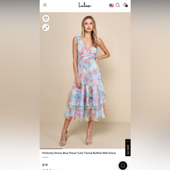 Lulus Dresses & Skirts - Lulu’s Perfectly Divine Blue Floral Tulle Tiered Ruffled Midi Dress Size Large